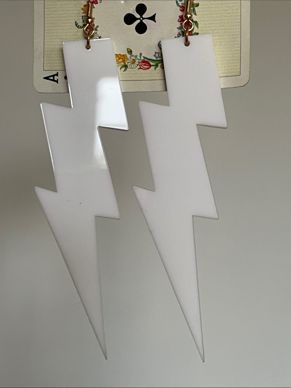 White Lightning Bolt Dangle Earrings Disco Fun